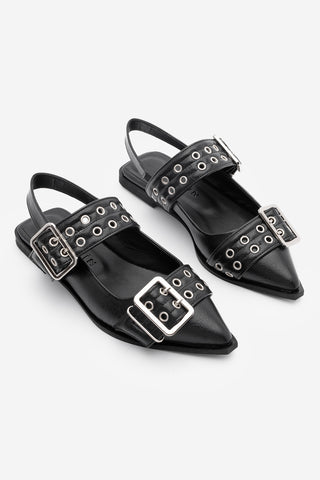 Kadın Troklu Çift Bantlı Babet Vitya - Siyah