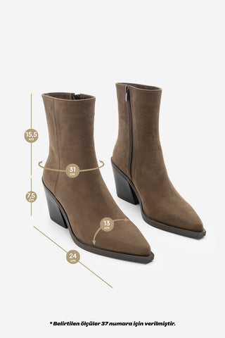 Kadın Sivri Burun Western Bot Forne - Kahve Süet