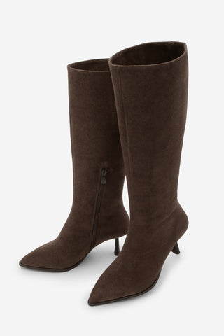 Kadın Sivri Burun Topuklu Çizme Lavisa - Kahve Süet