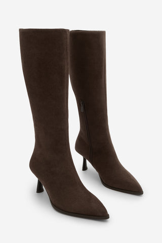 Kadın Sivri Burun Topuklu Çizme Lavisa - Kahve Süet