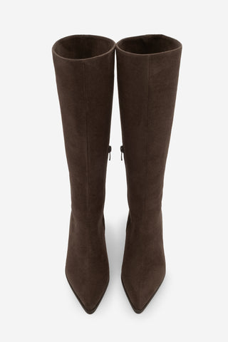 Kadın Sivri Burun Topuklu Çizme Lavisa - Kahve Süet