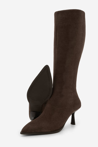 Kadın Sivri Burun Topuklu Çizme Lavisa - Kahve Süet