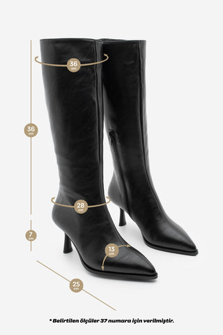 Kadın Sivri Burun Topuklu Çizme Lavisa - Siyah