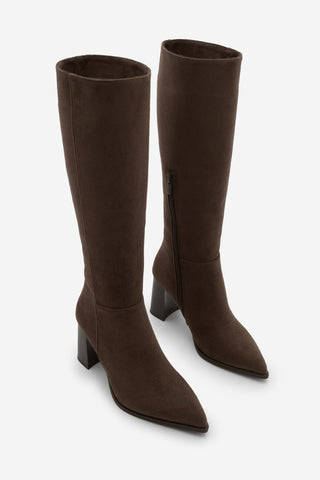 Kadın Sivri Burun Topuklu Çizme Mortez - Kahve Süet