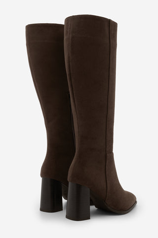 Kadın Sivri Burun Topuklu Çizme Mortez - Kahve Süet