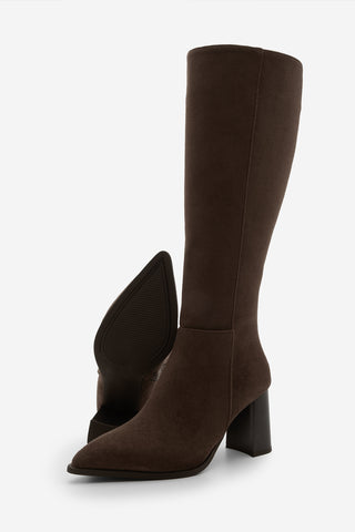 Kadın Sivri Burun Topuklu Çizme Mortez - Kahve Süet