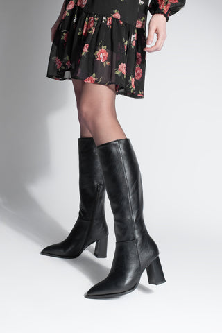 Kadın Sivri Burun Topuklu Çizme Mortez - Siyah