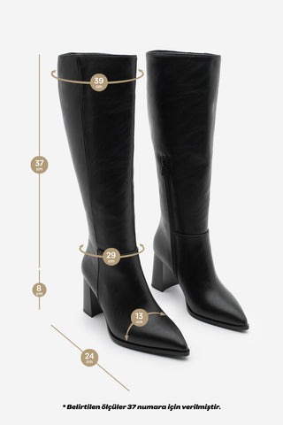 Kadın Sivri Burun Topuklu Çizme Mortez - Siyah