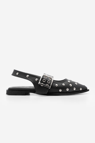 Kadın Sivri Burun Zımbalı Babet Olima - Siyah