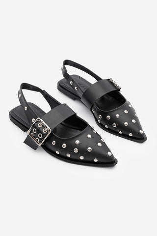 Kadın Sivri Burun Zımbalı Babet Olima - Siyah