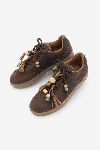 Kadın Sneaker Boncuklu Spor Ayakkabı Ranves - Kahve Süet