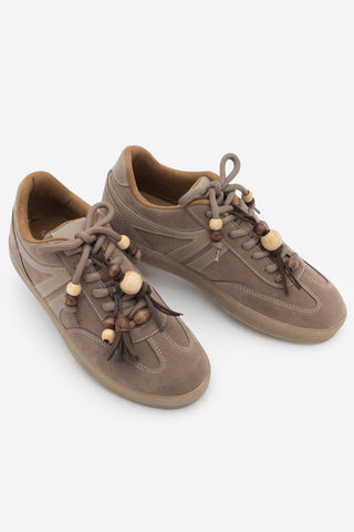Kadın Sneaker Boncuklu Spor Ayakkabı Ranves - Vizon Süet