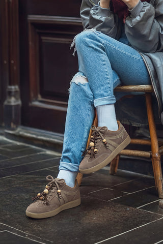 Kadın Sneaker Boncuklu Spor Ayakkabı Ranves - Vizon Süet