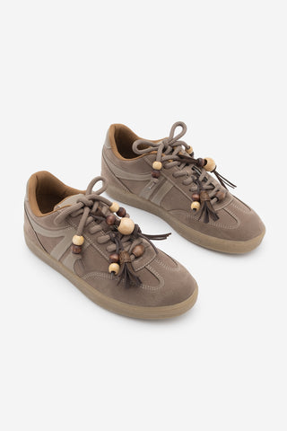 Kadın Sneaker Boncuklu Spor Ayakkabı Ranves - Vizon Süet