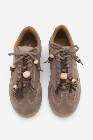 Kadın Sneaker Boncuklu Spor Ayakkabı Ranves - Vizon Süet
