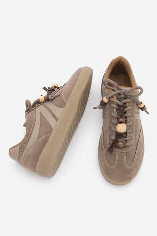 Kadın Sneaker Boncuklu Spor Ayakkabı Ranves - Vizon Süet