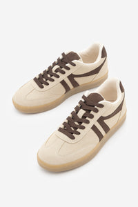 Kadın Sneaker Bağcıklı Spor Ayakkabı Tiyone - Bej Süet