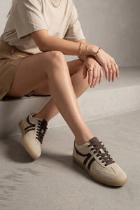 Kadın Sneaker Bağcıklı Spor Ayakkabı Tiyone - Bej Süet