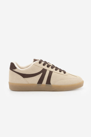 Kadın Sneaker Bağcıklı Spor Ayakkabı Tiyone - Bej Süet