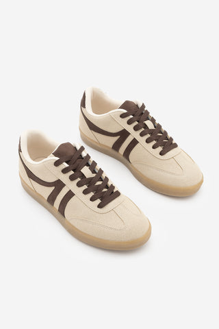 Kadın Sneaker Bağcıklı Spor Ayakkabı Tiyone - Bej Süet