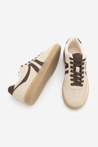 Kadın Sneaker Bağcıklı Spor Ayakkabı Tiyone - Bej Süet