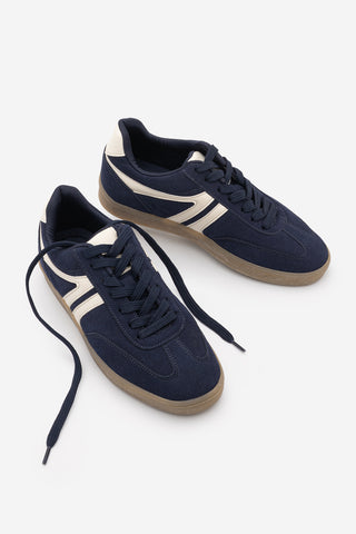 Kadın Sneaker Bağcıklı Spor Ayakkabı Tiyone - Lacivert Süet