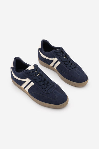 Kadın Sneaker Bağcıklı Spor Ayakkabı Tiyone - Lacivert Süet