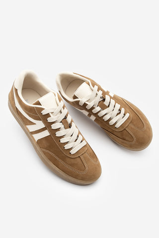 Kadın Sneaker Bağcıklı Spor Ayakkabı Tiyone - Taba Süet