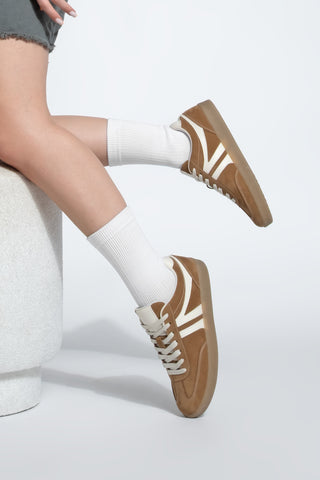 Kadın Sneaker Bağcıklı Spor Ayakkabı Tiyone - Taba Süet