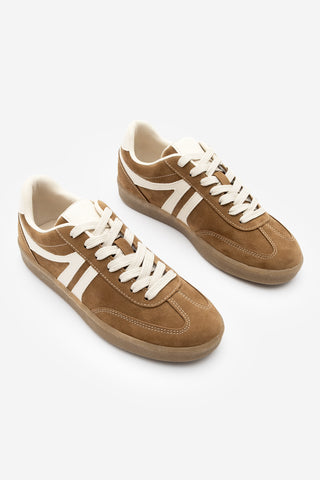 Kadın Sneaker Bağcıklı Spor Ayakkabı Tiyone - Taba Süet