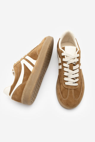 Kadın Sneaker Bağcıklı Spor Ayakkabı Tiyone - Taba Süet