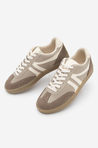 Kadın Sneaker Bağcıklı Spor Ayakkabı Tiyone - Vizon Süet Ekru