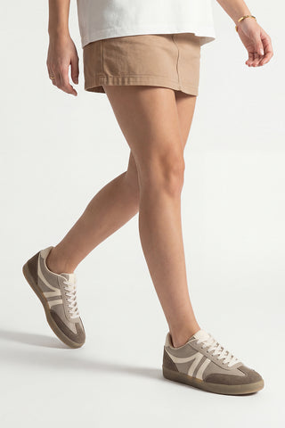 Kadın Sneaker Bağcıklı Spor Ayakkabı Tiyone - Vizon Süet Ekru