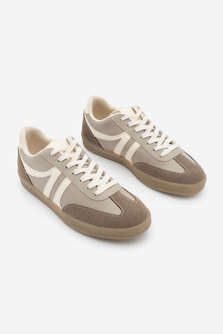 Kadın Sneaker Bağcıklı Spor Ayakkabı Tiyone - Vizon Süet Ekru