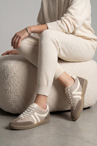 Kadın Sneaker Bağcıklı Spor Ayakkabı Tiyone - Vizon Süet Ekru