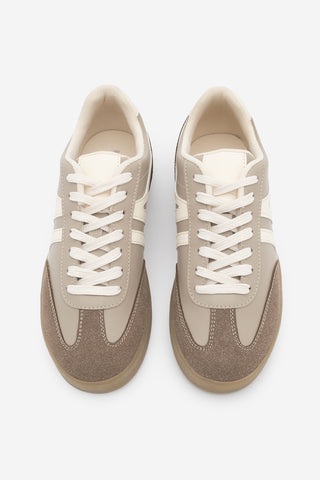 Kadın Sneaker Bağcıklı Spor Ayakkabı Tiyone - Vizon Süet Ekru