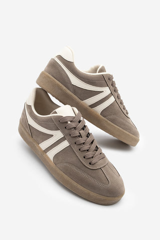 Kadın Sneaker Bağcıklı Spor Ayakkabı Tiyone - Vizon Süet