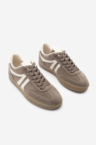 Kadın Sneaker Bağcıklı Spor Ayakkabı Tiyone - Vizon Süet