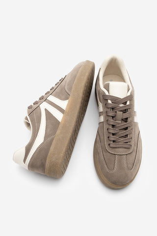 Kadın Sneaker Bağcıklı Spor Ayakkabı Tiyone - Vizon Süet