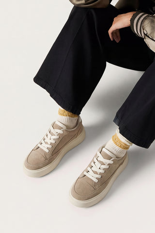 Kadın Sneaker Kalın Taban Spor Ayakkabı Domen - Bej Süet