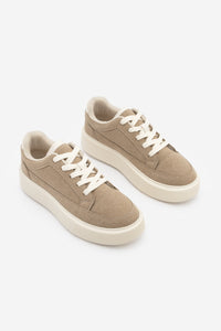 Kadın Sneaker Kalın Taban Spor Ayakkabı Domen - Bej Süet