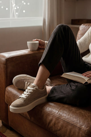 Kadın Sneaker Kalın Taban Spor Ayakkabı Domen - Bej Süet