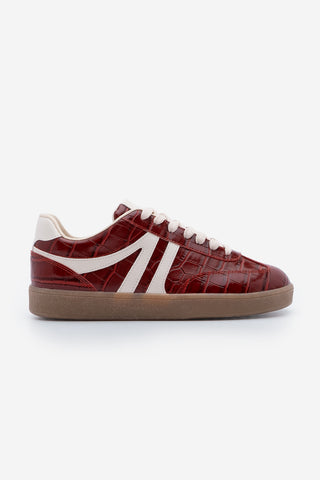 Kadın Sneaker Bağcıklı Spor Ayakkabı Medon - Bordo Croco
