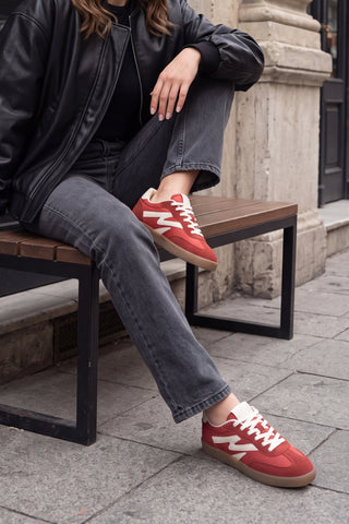 Kadın Sneaker Bağcıklı Süet Spor Ayakkabı Starse - Kırmızı