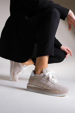 Kadın Sneaker Hakiki Deri Spor Ayakkabı Zonas - Bej Süet