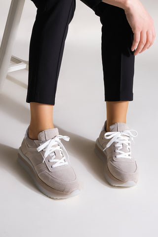 Kadın Sneaker Hakiki Deri Spor Ayakkabı Zonas - Bej Süet