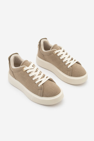 Kadın Sneaker Kalın Taban Spor Ayakkabı Rofke - Bej Süet