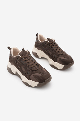 Kadın Sneaker Bağcıklı Spor Ayakkabı Pizen - Kahve