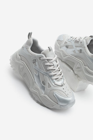 Kadın Sneaker Bağcıklı Spor Ayakkabı Pizen - Gümüş