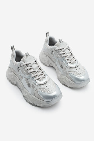 Kadın Sneaker Bağcıklı Spor Ayakkabı Pizen - Gümüş